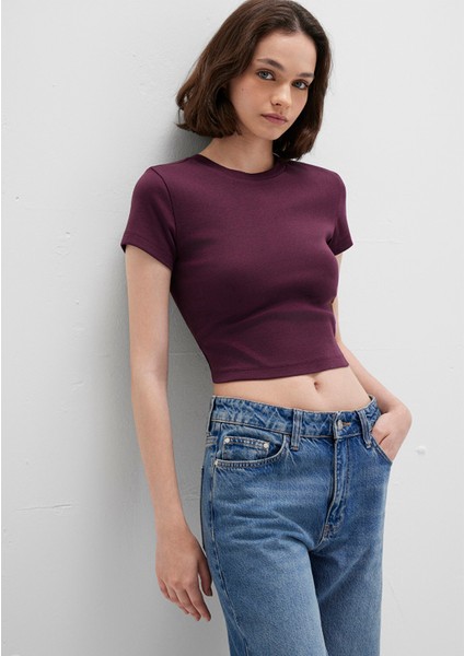 Bordo Basic Crop Tişört 1600814-70434