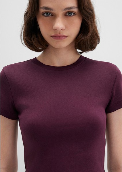 Bordo Basic Crop Tişört 1600814-70434