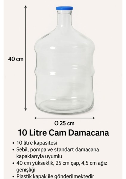 10 Litre Cam Damacana – Sebil Uyumlu, Plastik Kapaklı fiyatları