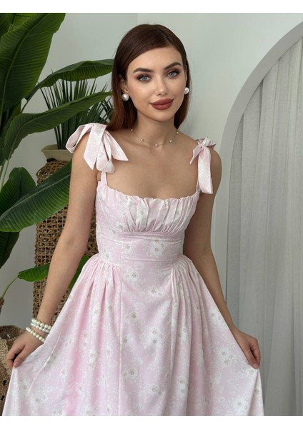 Kalın Askılı Papatya Desenli Kadın Kloş Elbise indirimleri