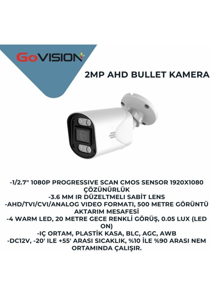 4'lü 2 Mp Ahd Kamera Seti- 3.6mm Full Color Serisi fiyatları