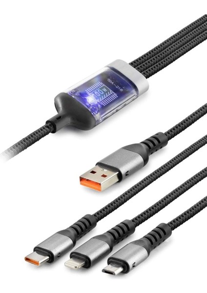 USB To Type-C + Lıghtnıng + USB Mıcro Hızlı Şarj 3ın Data Kablo 20W Siyah HDX1400