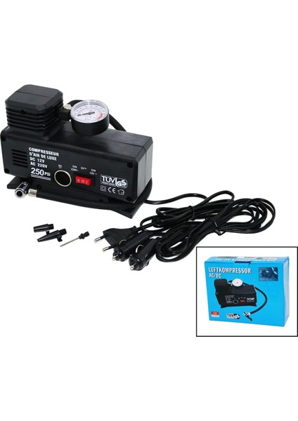 2ın1- Fişli - Oto Çakmaklık Tek Piston Kompresör Ac/dc - 12V-230V - 250PSI (4887)