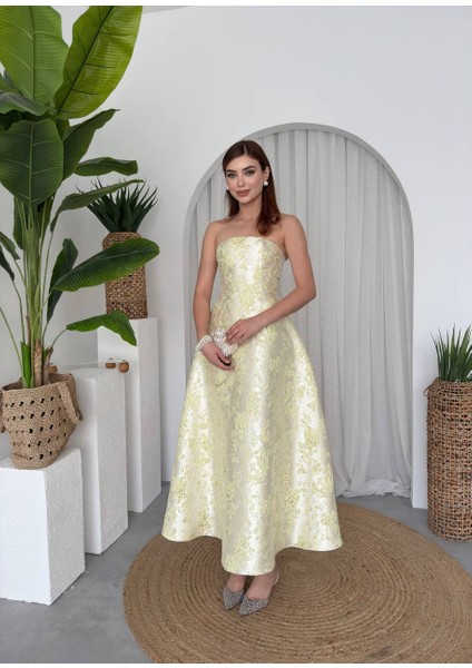 Saten Jakarlı Tasarım Kloş Straplez Prenses Elbise fiyatları