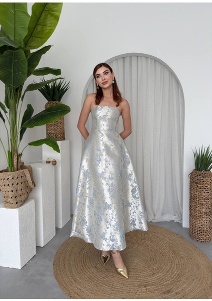 Saten Jakarlı Tasarım Kloş Straplez Prenses Elbise fiyatları