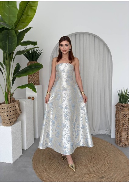 Saten Jakarlı Tasarım Kloş Straplez Prenses Elbise modelleri