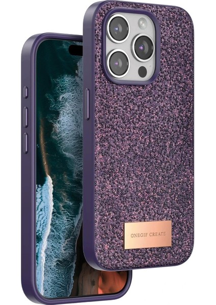Onegif iPhone 15 Pro Bright Simli Kapak - Derin Mor