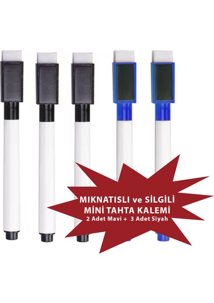 Mıknatıslı Silgili Akıllı Tahta Kalemi Mavi Siyah Set - 5 Adet