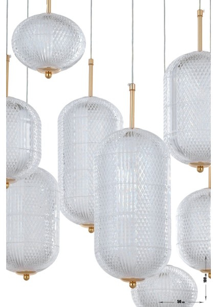 Torino 8'li Power Ledli Kumandalı Modern Lüks Sarkıt Avize, 3 Renk: Sarı-beyaz-gün Işığı - Gold