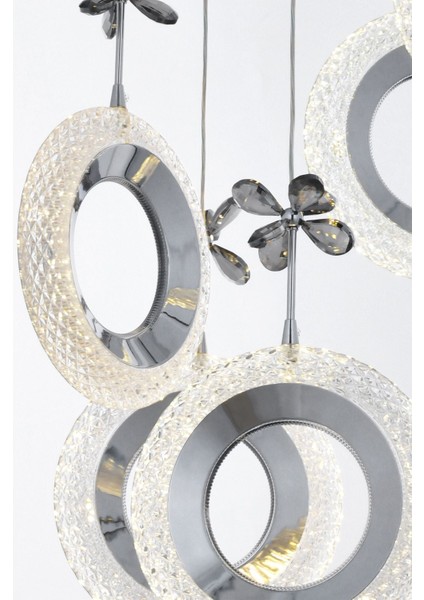 Ribera 5'li Power Ledli Kumandalı Modern Yemek Masası Üstü Avize, 3 Renk: Sarı-beyaz-gün Işığı-krom