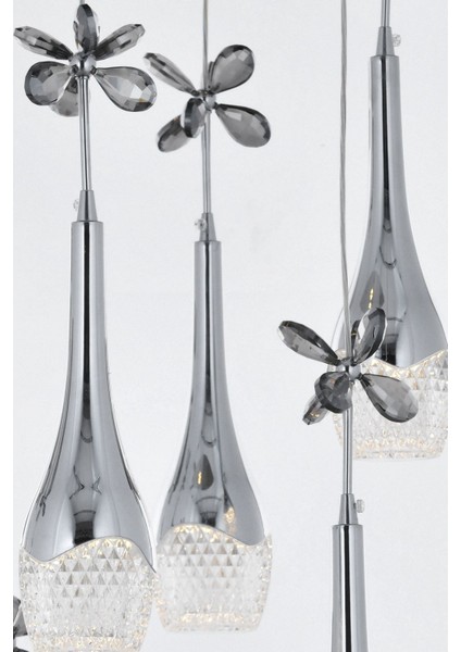 Lale 9'lu Power Ledli Kumandalı Modern Lüks Sarkıt Avize, 3 Renk: Sarı-beyaz-gün Işığı - Krom