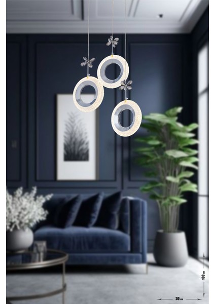 Ribera 3'lü Power Ledli Kumandalı Modern Lüks Sarkıt Avize, 3 Renk: Sarı-beyaz-gün Işığı - Krom