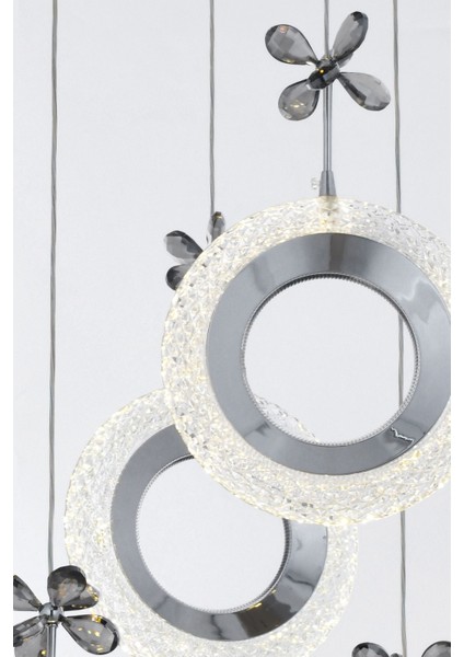 Ribera 6'lı Power Ledli Kumandalı Modern Lüks Sarkıt Avize, 3 Renk: Sarı-beyaz-gün Işığı - Krom