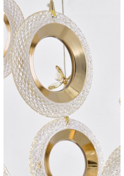 Ribera 8'li Power Ledli Kumandalı Modern Lüks Sarkıt Avize, 3 Renk: Sarı-beyaz-gün Işığı - Gold