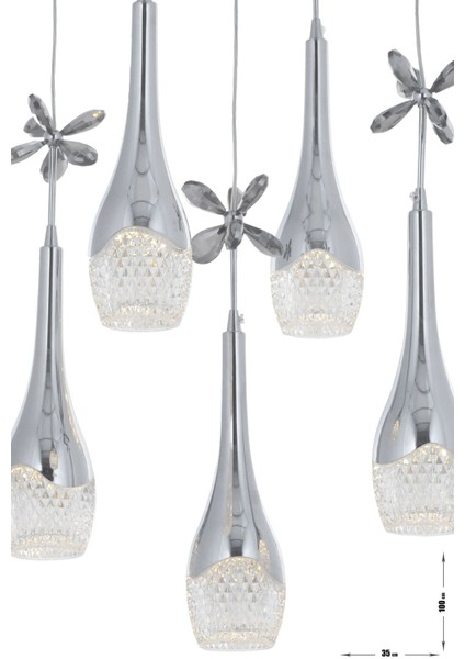 Lale 5'li Power Ledli Kumandalı Modern Lüks Sarkıt Avize, 3 Renk: Sarı-beyaz-gün Işığı - Krom