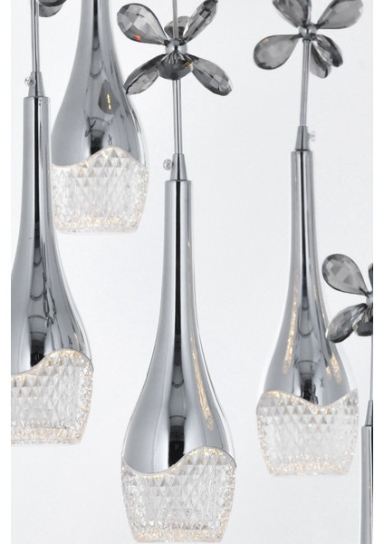 Lale 5'li Power Ledli Kumandalı Modern Lüks Sarkıt Avize, 3 Renk: Sarı-beyaz-gün Işığı - Krom