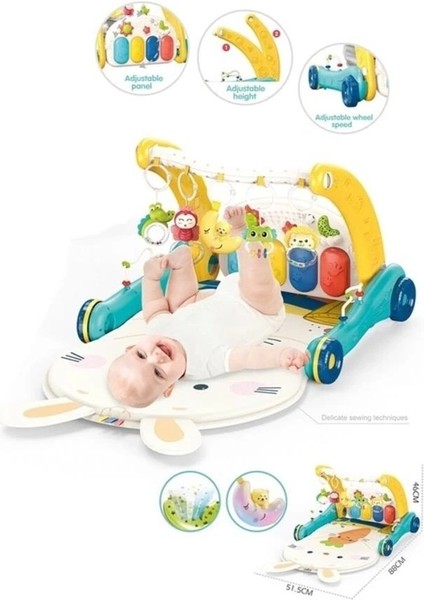 BIB6015 -Vardem Piyanolu 2 In 1 Bebek Yürüteci ve Tavşan Desenli Mavi Oyun Halısı fiyatları