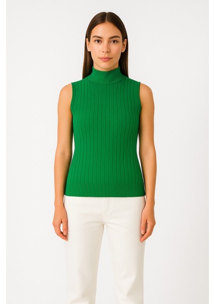 Kadın Kolsuz Fitilli Triko Bluz 15394