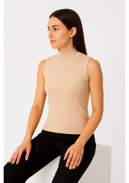 Kadın Kolsuz Fitilli Triko Bluz 15394 fiyatları