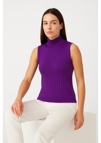 Kadın Kolsuz Fitilli Triko Bluz 15394