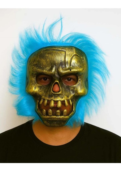Wild Skull - Bakır Kafatası Turkuaz Saçlı Iskelet Maske