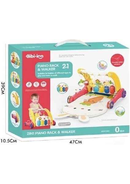 BIB6016- Vardem Piyanolu Bebek Yürüteci ve Tavşan Desenli Kırmızı Oyun Halısı 2 In 1