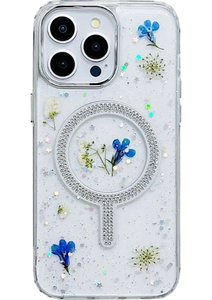 iPhone 14 Pro Max Flower Magsafe Kapak - Krem