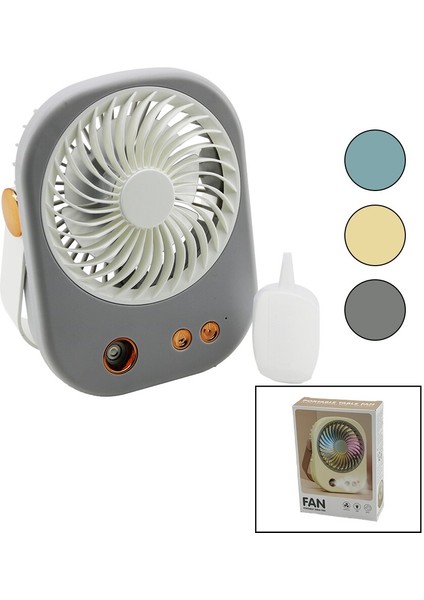 Su Spreyli USB Mini Fan 15.5X12CM Masa Üstü USB Şarjlı 2in1 Kulp=taşıma - Duruş 3 Kademe Hız BJJ-566 (5060)