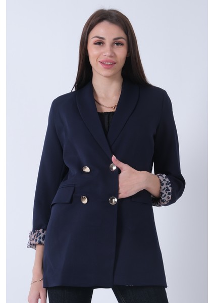 Lacivert Şal Yaka Leopar Astarlı Kruvaze Ceket 39711561.02 fiyatları