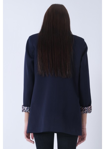 Lacivert Şal Yaka Leopar Astarlı Kruvaze Ceket 39711561.02