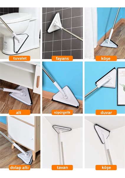 Üçgen Mop Cam Duvar Tavan Fayans Parke Temizleyici Mop GO50607667690 fırsatları