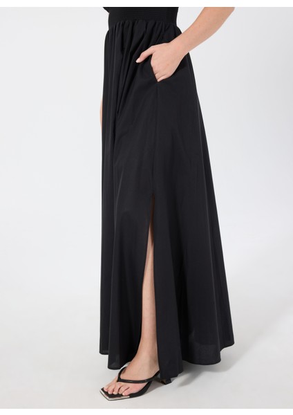 V Yaka Düz Siyah Uzun Kadın Elbise 50536456 fırsatları