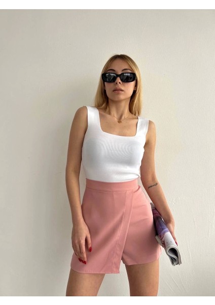 Kapaklı Şort Etek Pudra S208