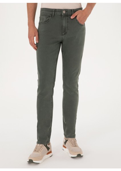 Normal Bel Normal Paça Slim Fit Yeşil Erkek Denim Pantolon Lort