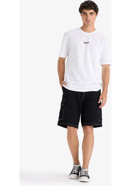 %100 Pamuk Boxy Fit Bisiklet Yaka Sırt Baskılı Kısa Kollu Tişört F8649AX25HS fiyatları