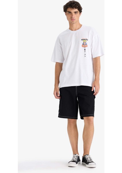 %100 Pamuk Naruto Boxy Fit Rahat Kesim Bisiklet Yaka Sırt Baskılı Kısa Kollu Tişört E7359AX25AU fiyatları