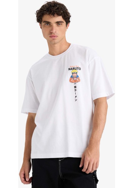 %100 Pamuk Naruto Boxy Fit Rahat Kesim Bisiklet Yaka Sırt Baskılı Kısa Kollu Tişört E7359AX25AU modelleri