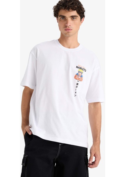 %100 Pamuk Naruto Boxy Fit Rahat Kesim Bisiklet Yaka Sırt Baskılı Kısa Kollu Tişört E7359AX25AU fırsatları