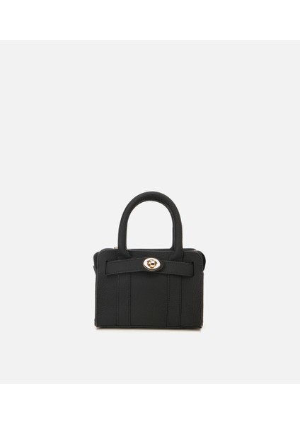 03CAH301090A100 KADIN Deri Siyah Kilit Detaylı Mini Çanta