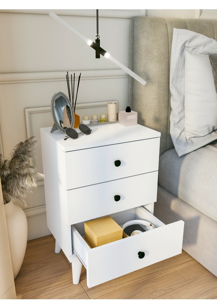 Komodin Parlak Beyaz 3 Çekmeceli Modern Komodin Yatak Odası modelleri