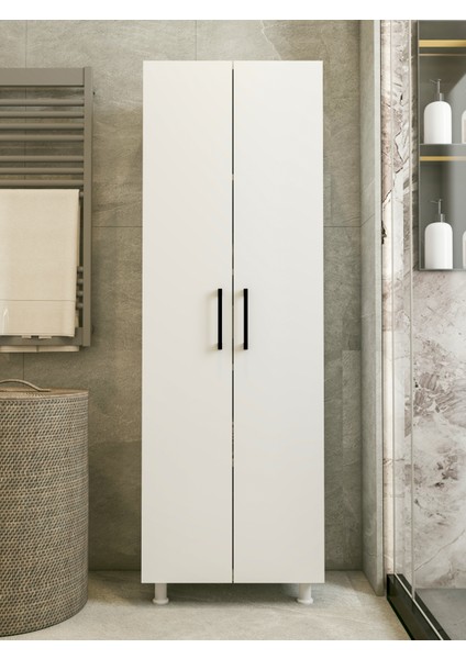 Çok Amaçlı Dolap Beyaz Banyo Düzenleyici Kiler Dolabı Kova Süpürge Paspas Deterjan Dolabı Küçük Boy modelleri