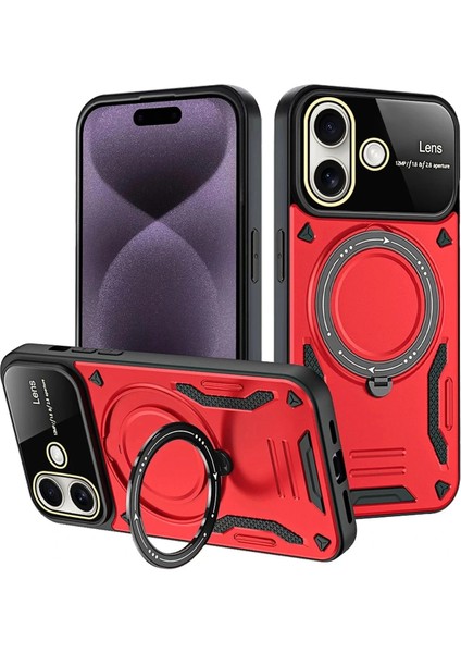 iPhone 16 Kılıf Joy Lens Standlı Kapak - Kırmızı