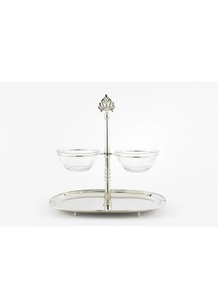 Gümüş 2li Cam Dip Soslu Oval Sunumluk 35X25X33CM