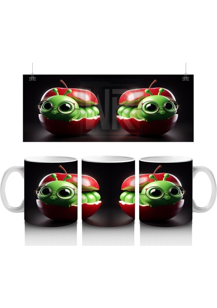 Çocuklara Sütü Sevdiren Elma Içindeki Neşeli Solucan Kupa Bardak