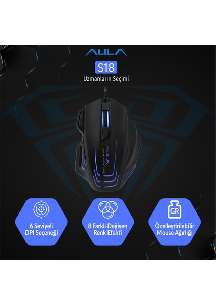 S18 Rgb Backlıght Ağırlık Ayarlı Kablolu Gamıng Optık Mouse indirimleri