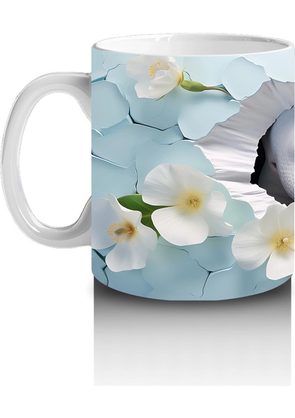 Beyaz Çiçekler Arasında Tatlı Su Aygırı - Baskılı Kahve Kupası fiyatları