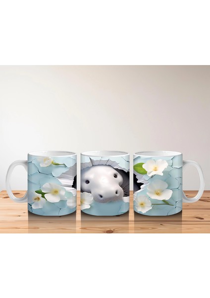Beyaz Çiçekler Arasında Tatlı Su Aygırı - Baskılı Kahve Kupası indirimleri