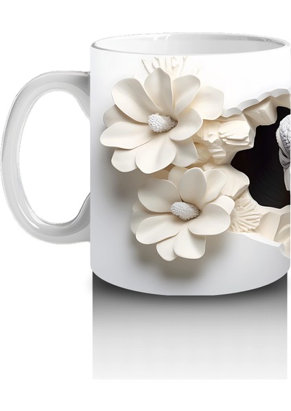 Beyaz Çiçekler Arasında Sevimli Kaplumbağa - Baskılı Kahve Kupası fiyatları