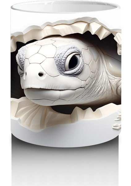 Beyaz Çiçekler Arasında Sevimli Kaplumbağa - Baskılı Kahve Kupası modelleri