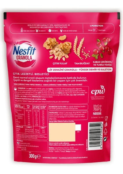 Nesfit granola Kabak Çekirdekli Turna Yemişli 300 gr modelleri